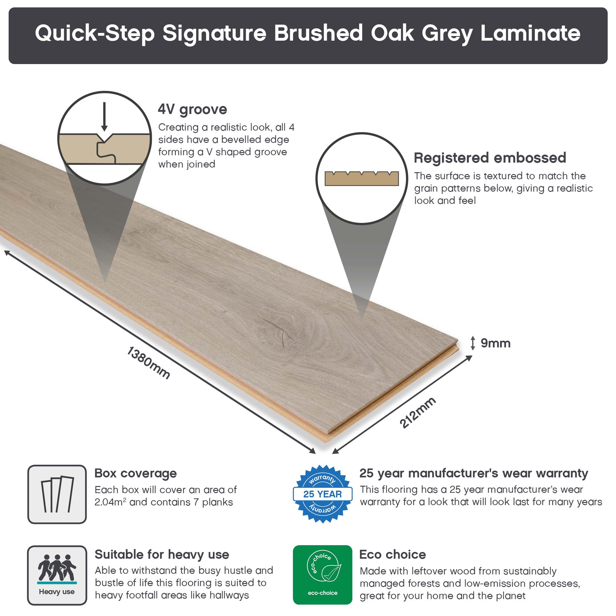 Brushed Oak Grey Quick-Step Perspective Nature Laminate Flooring